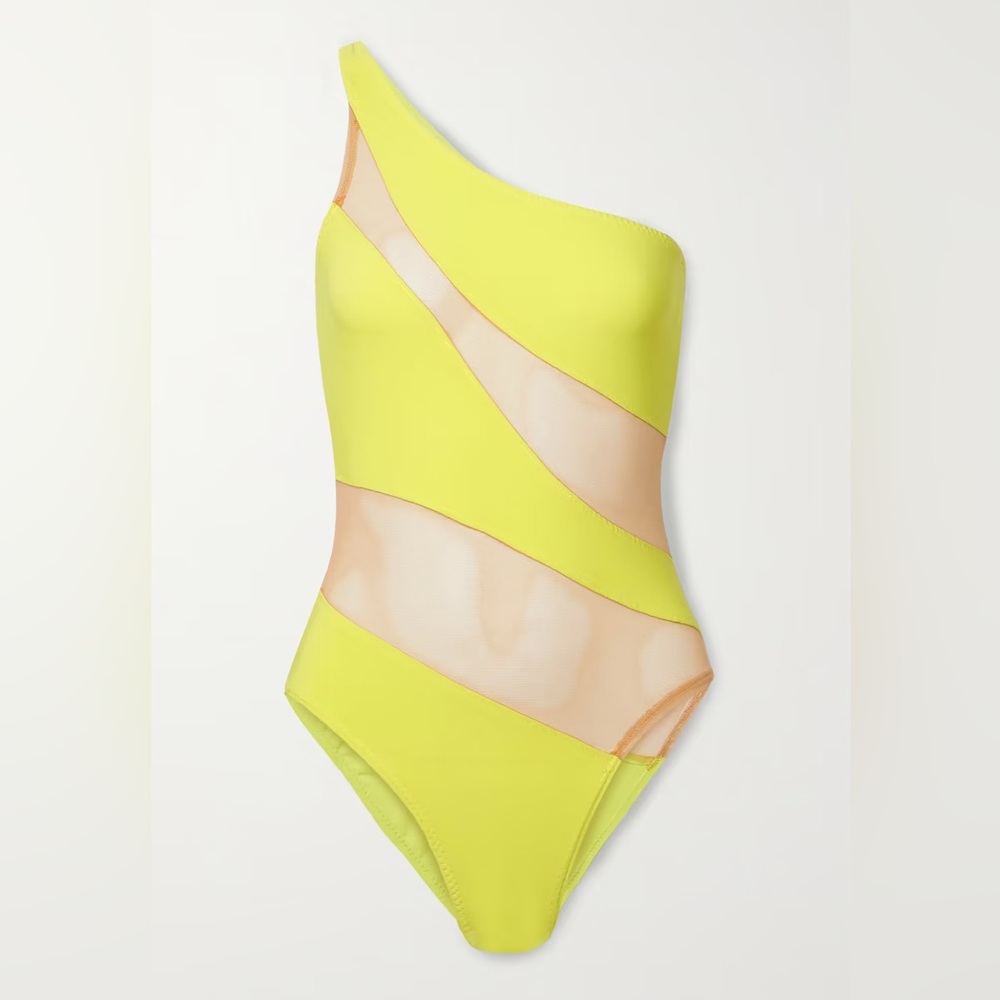 $265 NORMA KAMALI Snake Mesh One-Shoulder Swimsuit Bodysuit Nude Yellow XXS - Picture 11 of 16
